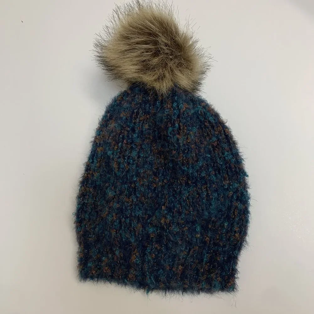 Look by M New York Womens Knit Winter Pompom Hat Beanie One Size Blue Purple